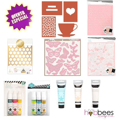 Paquete Especial Estenciles, Pinturas y Texturas Descontinuado Heidi Swapp