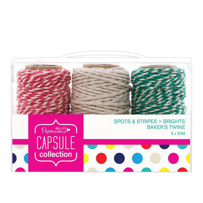Paquete de 3 Rollos de Hilo Twine / Bakers Twine Spots &amp; Stripes Brights 3 Pack Descontinuado DoCrafts