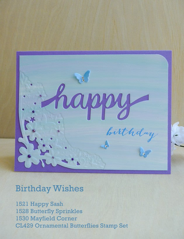 Mayfield Corner Die / Suaje de Corte Esquina Flores y Mariposas Descontinuado Poppy Stamps