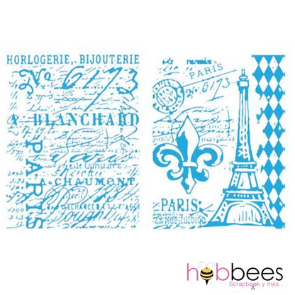 Tim Holtz Eiffel Tower &amp; French Script / 2 Folders de Grabado Torre Eiffel y Letras Descontinuado Tim Holtz