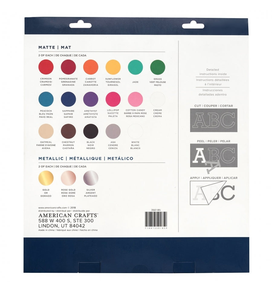 Adhesive Vinyl Sampler Matte / 40 Hojas Vinil Adhesivo Mate Colores Descontinuado American Crafts