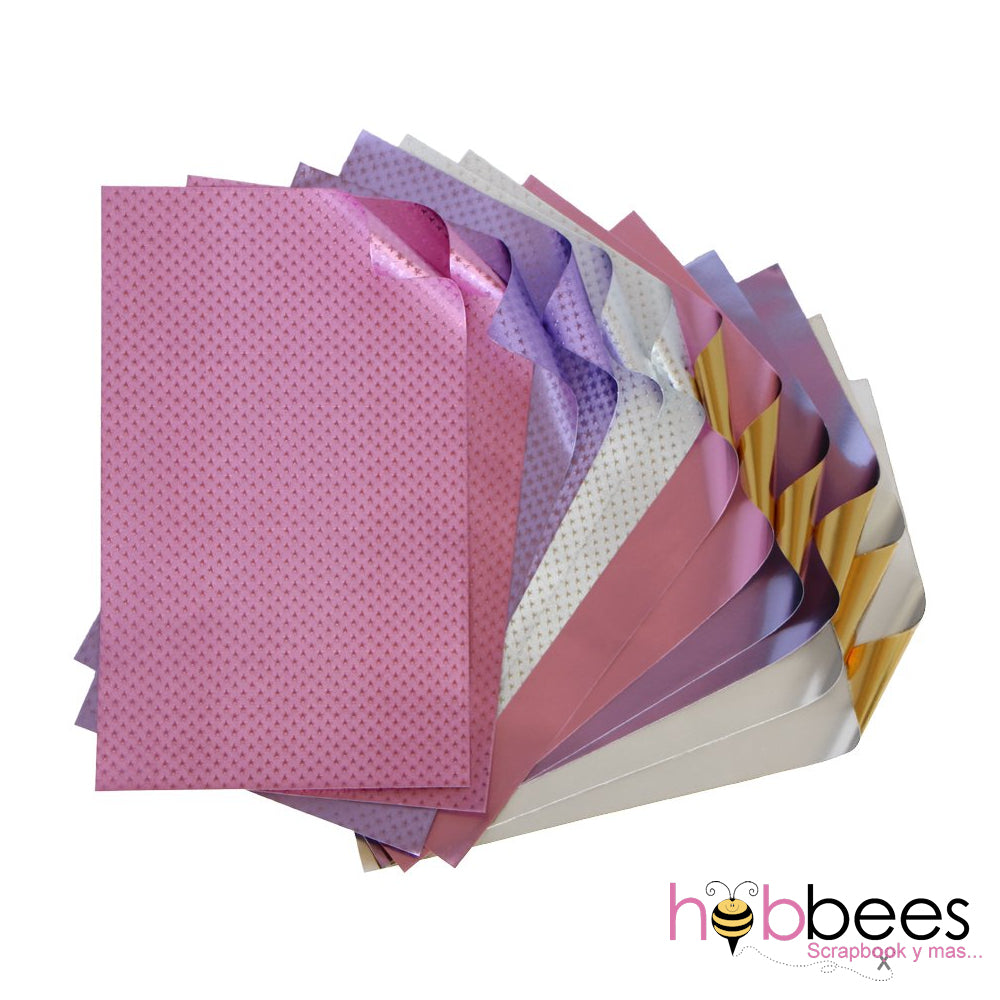 Princess Foiled Papers 6"x12" / 12 Hojas de Papel Tipo Alumino Doble Cara Princesas