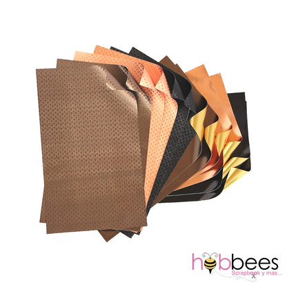 Earth Foiled Papers 4"x6" / 12 Hojas de Papel Tipo Alumino Doble Cara Tierras Descontinuado Rinea