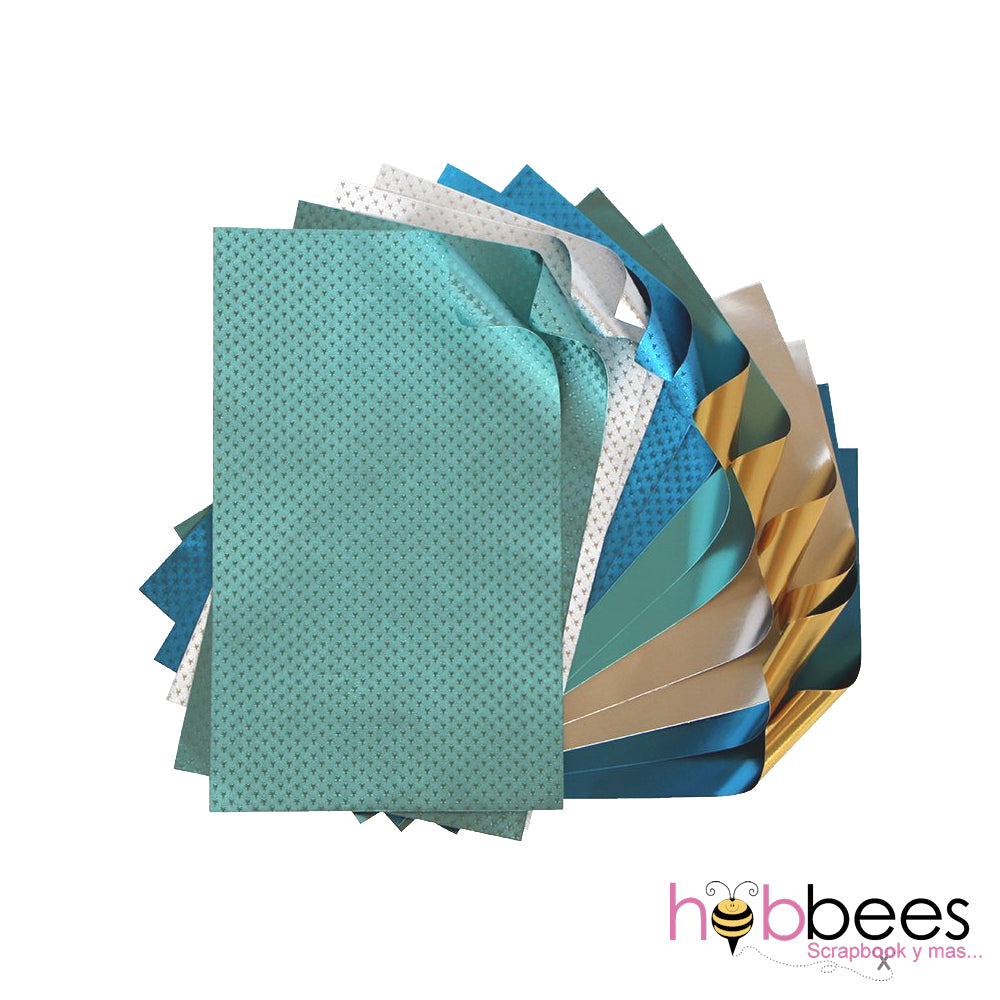 Frosted Foiled Papers 4"x6" / 12 Hojas de Papel Tipo Alumino Doble Cara Colores FrÃos Papel Rinea